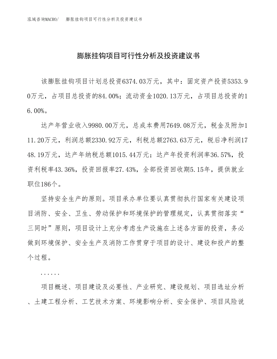 膨胀挂钩项目可行性分析及投资建议书.docx_第1页