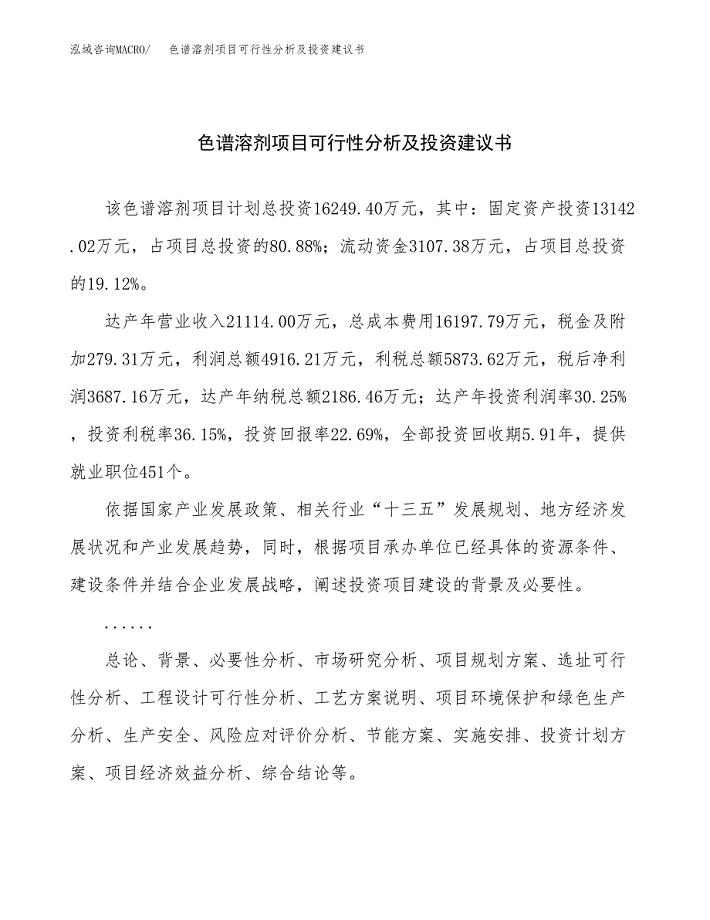 色谱溶剂项目可行性分析及投资建议书.docx