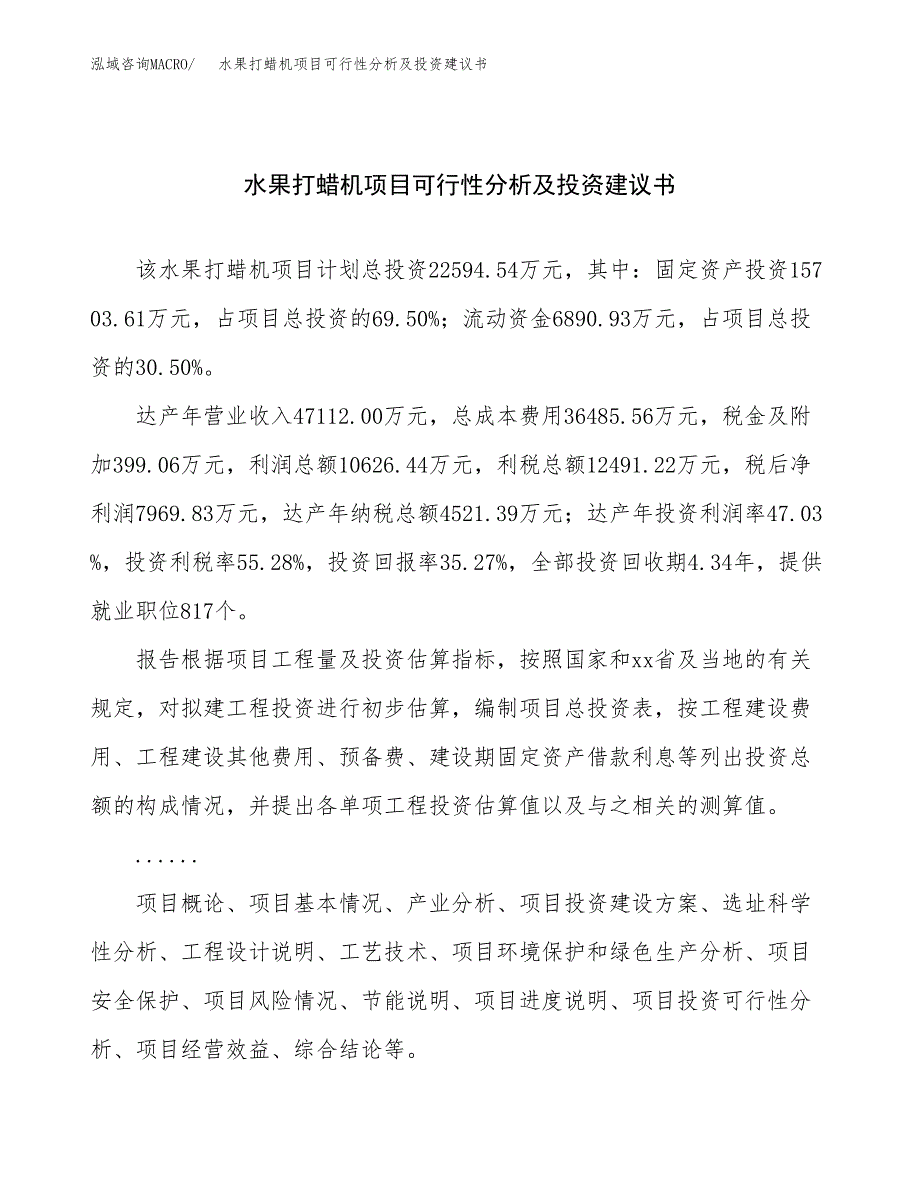 水果打蜡机项目可行性分析及投资建议书.docx_第1页