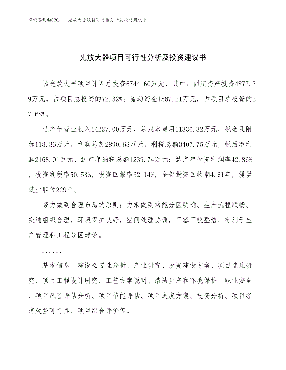 光放大器项目可行性分析及投资建议书.docx_第1页