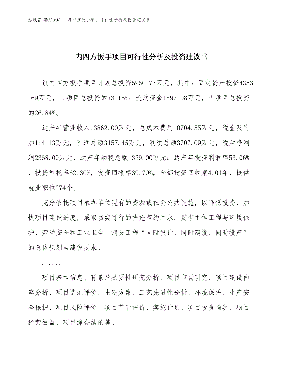 内四方扳手项目可行性分析及投资建议书.docx_第1页