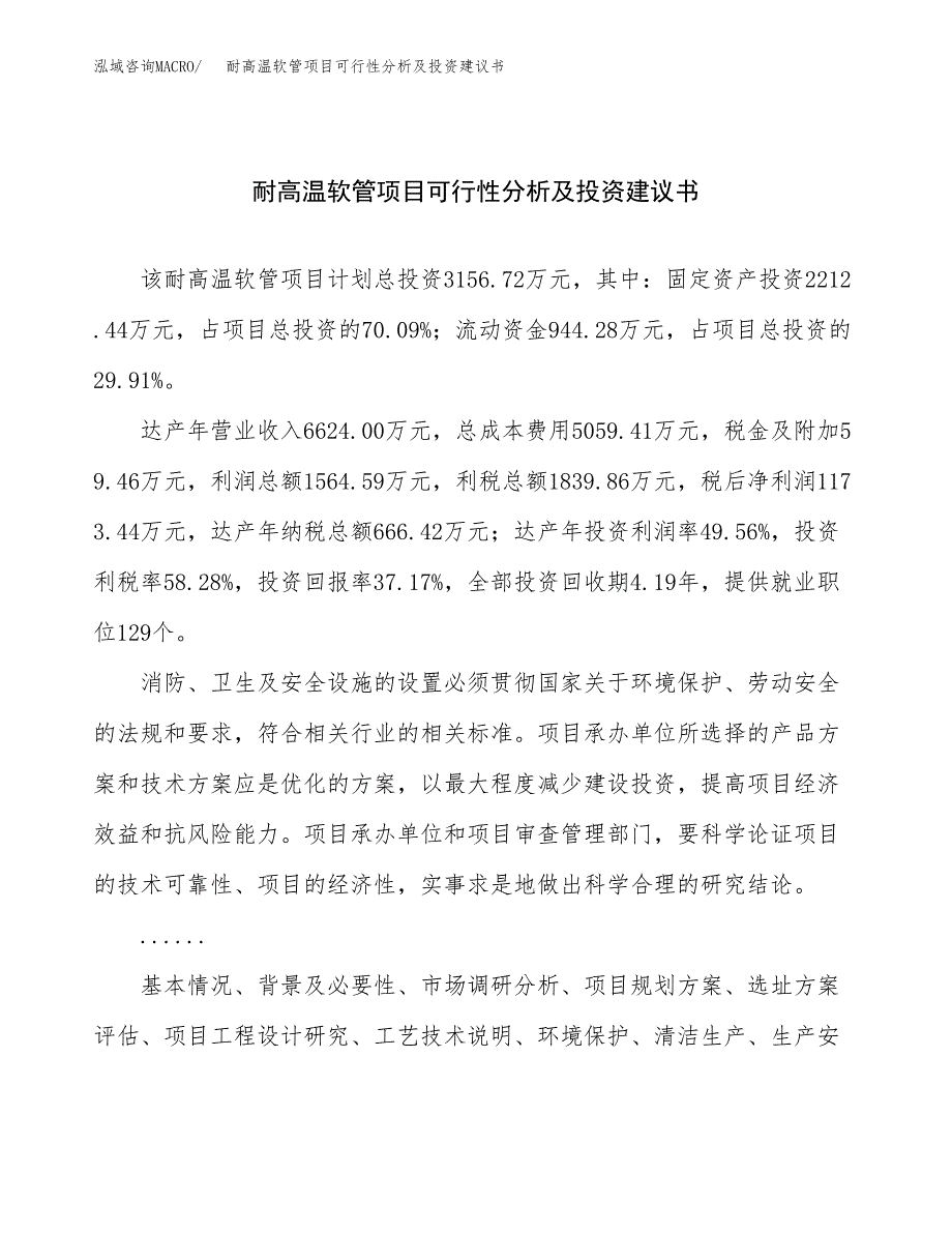 耐高温软管项目可行性分析及投资建议书.docx_第1页