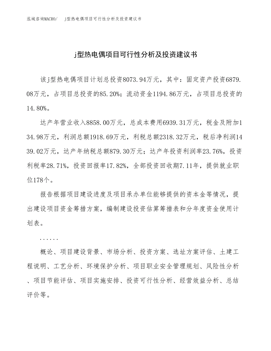 j型热电偶项目可行性分析及投资建议书.docx_第1页