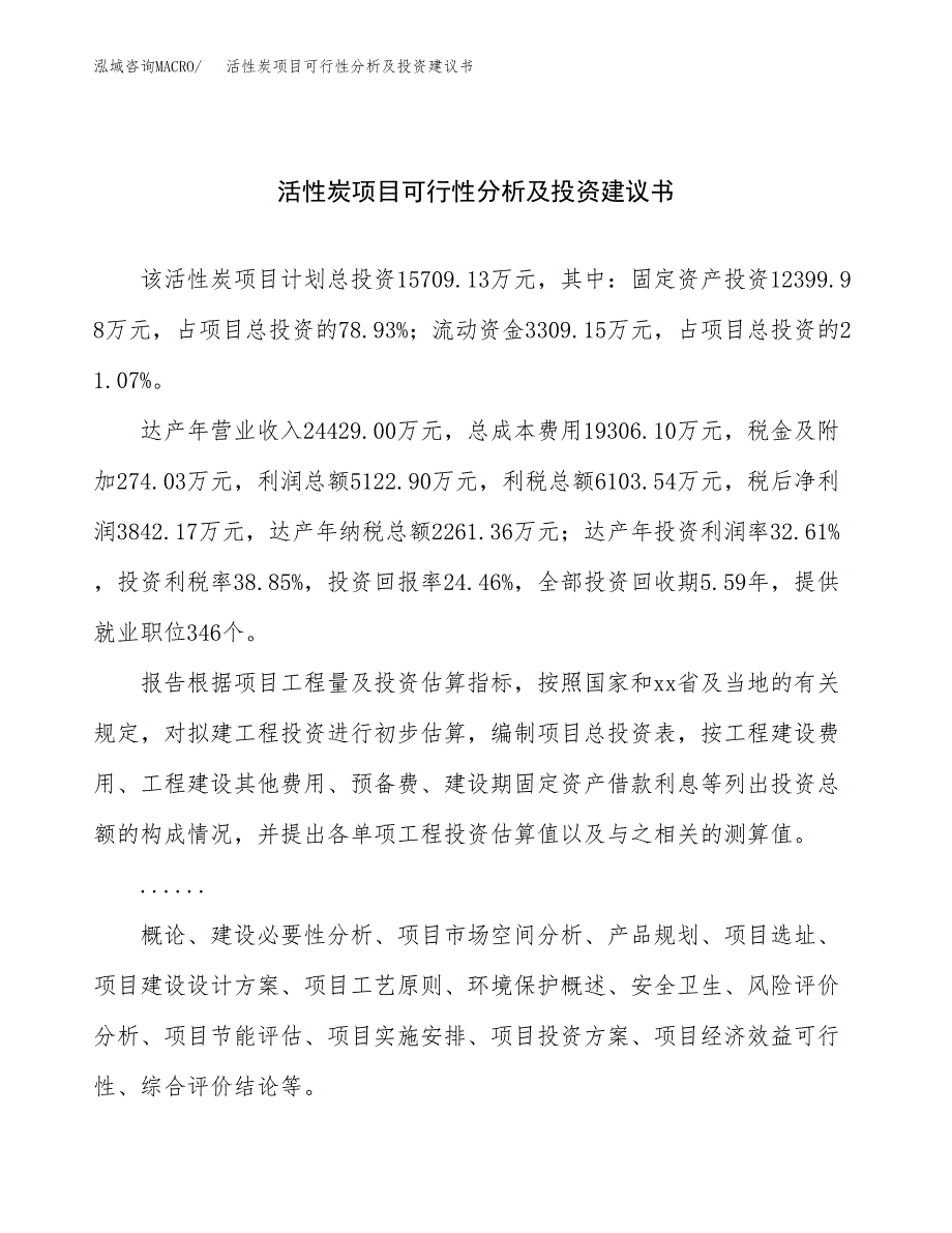 活性炭项目可行性分析及投资建议书.docx_第1页