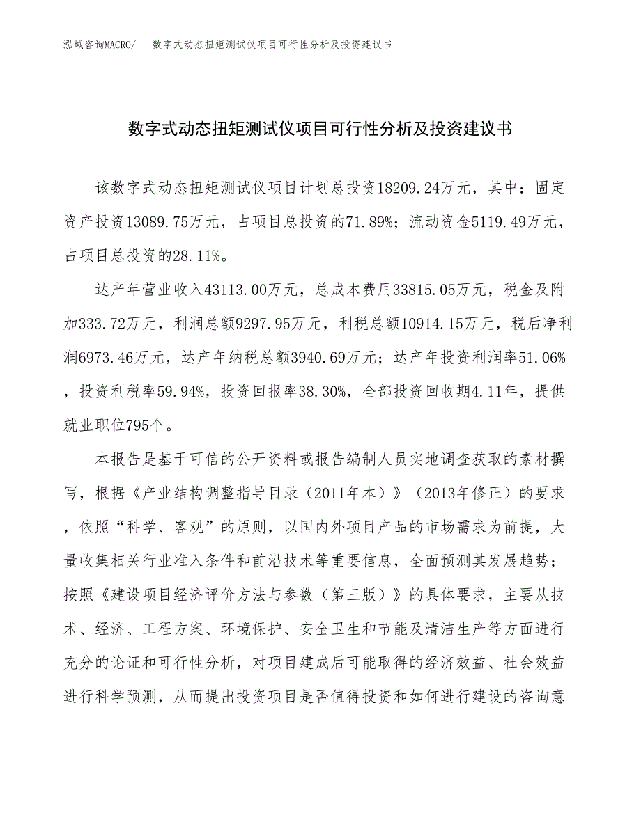 数字式动态扭矩测试仪项目可行性分析及投资建议书.docx_第1页