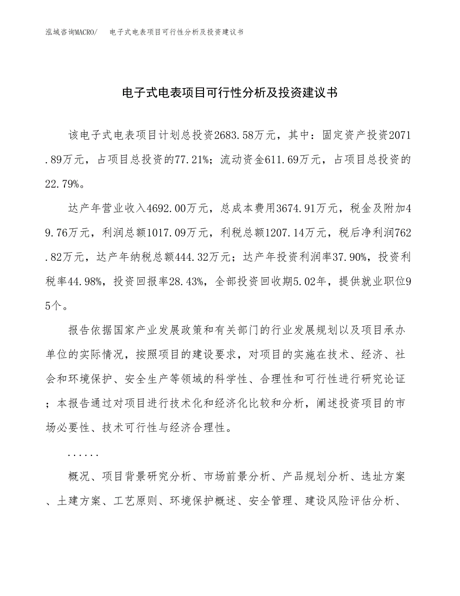 电子式电表项目可行性分析及投资建议书.docx_第1页