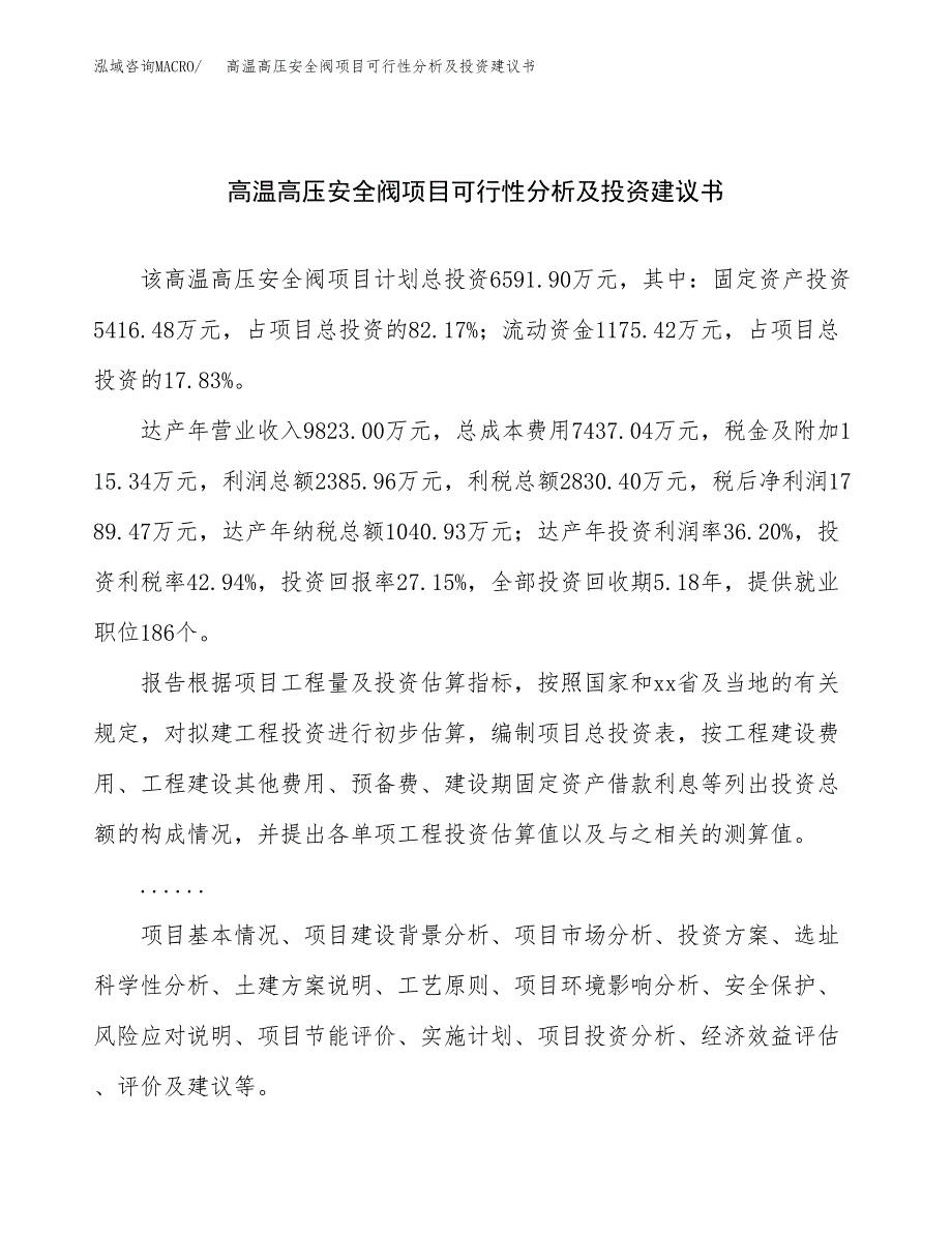 高温高压安全阀项目可行性分析及投资建议书.docx_第1页