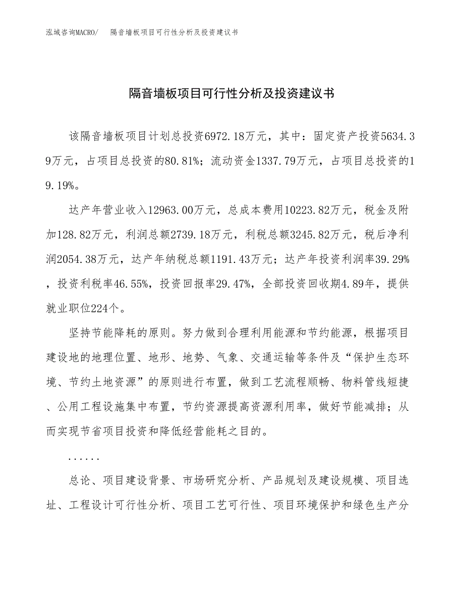 隔音墙板项目可行性分析及投资建议书.docx_第1页