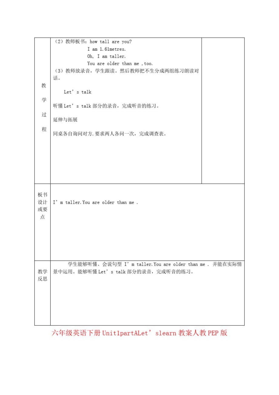 六年级英语下册Unit1partALet’slearn教案人教PEP版_第2页