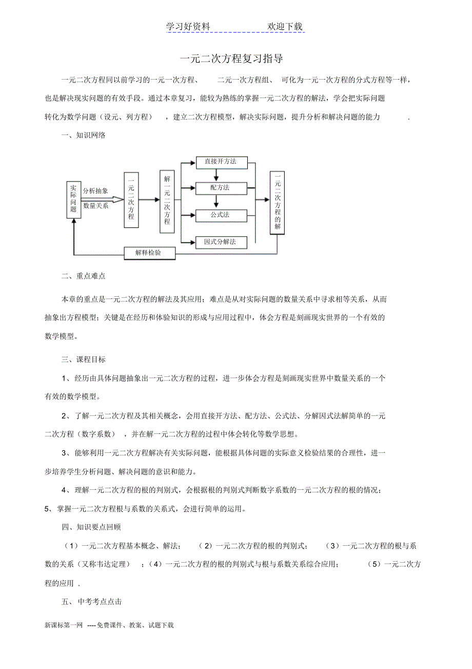 中考数学一轮复习一元二次方程复习指导_第1页