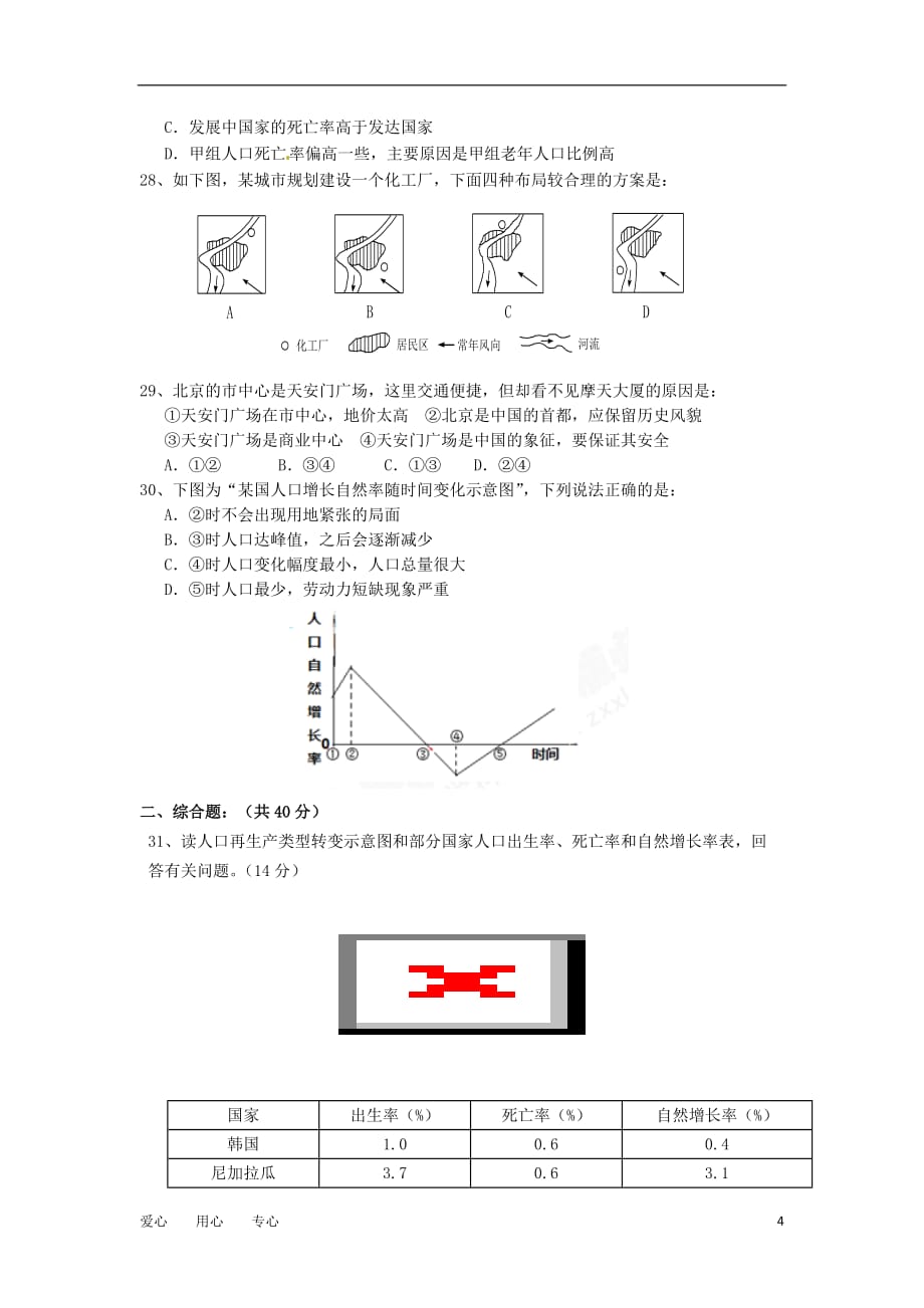 西藏10-11学年高二地理第一次月考试题.doc_第4页