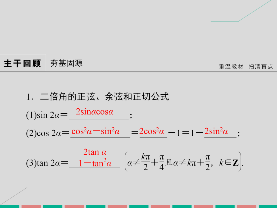 2017届高考数学大一轮 第三章 三角函数、解三角形 第4课时 简单的三角恒等变换 理 课件_第4页