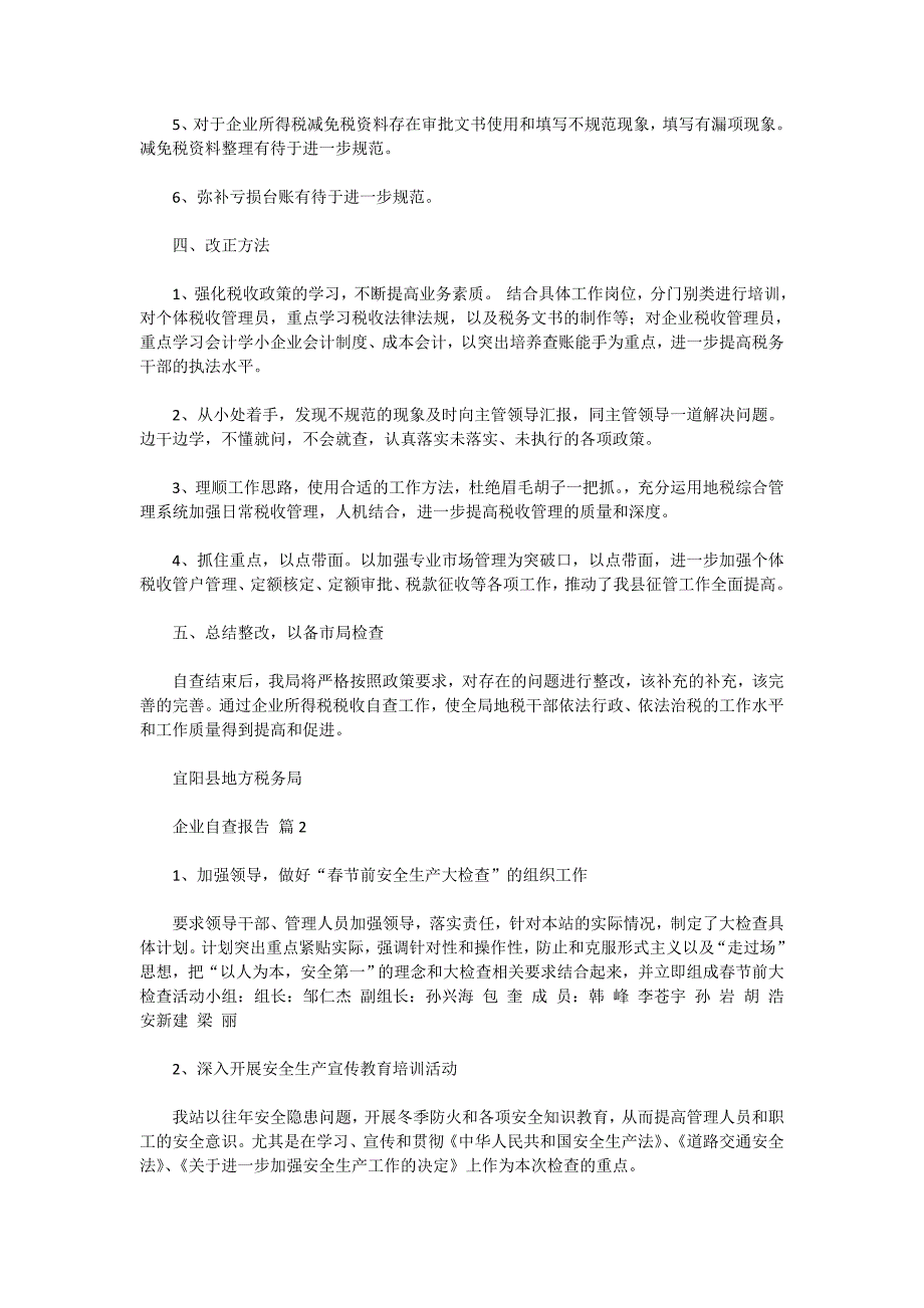 有关企业自查报告模板汇编8篇_第2页