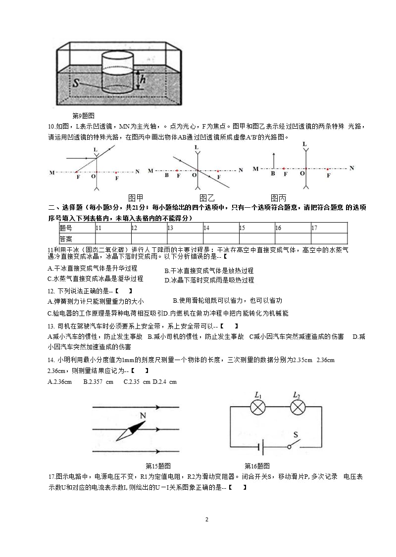 安徽省中考物理试卷及答案（2020年10月整理）.pptx_第2页