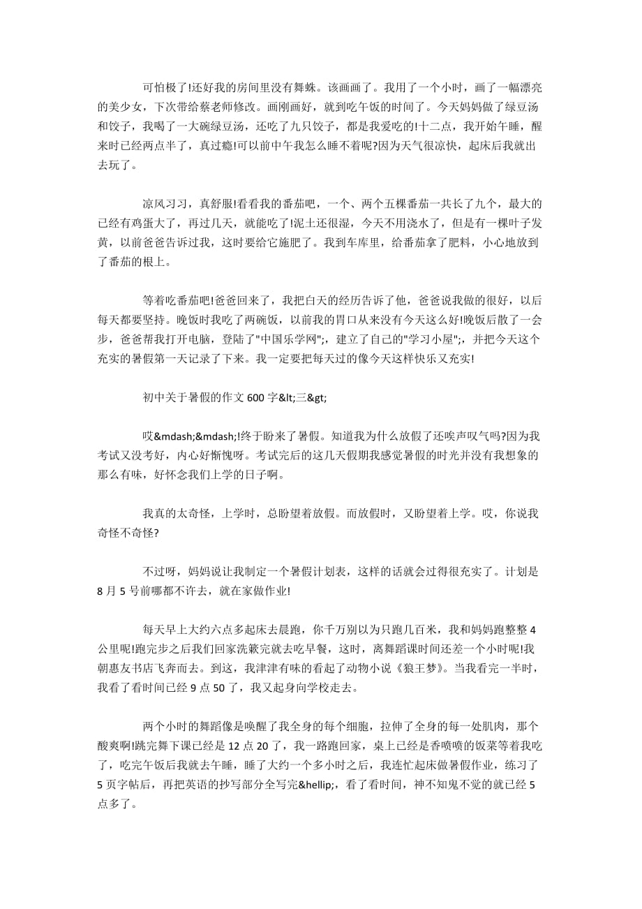 关于暑假的初中作文600字五篇_第2页