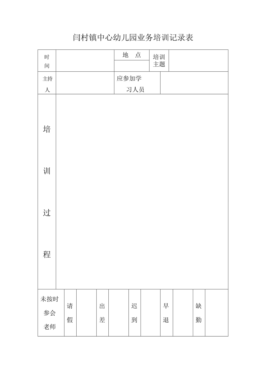 {精品}幼儿园教师培训记录表_第1页