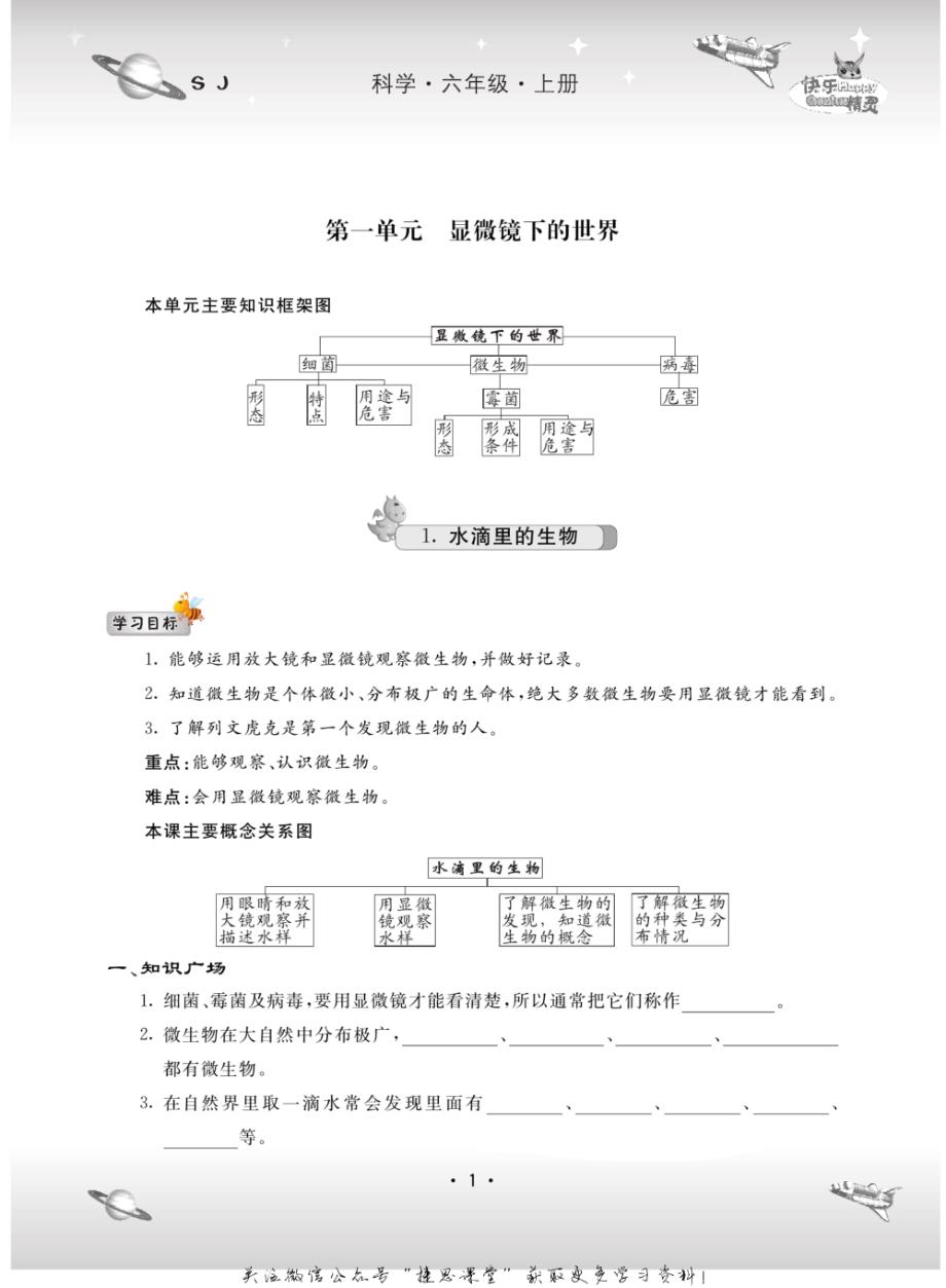 名校练+考六年级上册科学苏教版课课练+单元练+期中期末试题_第4页