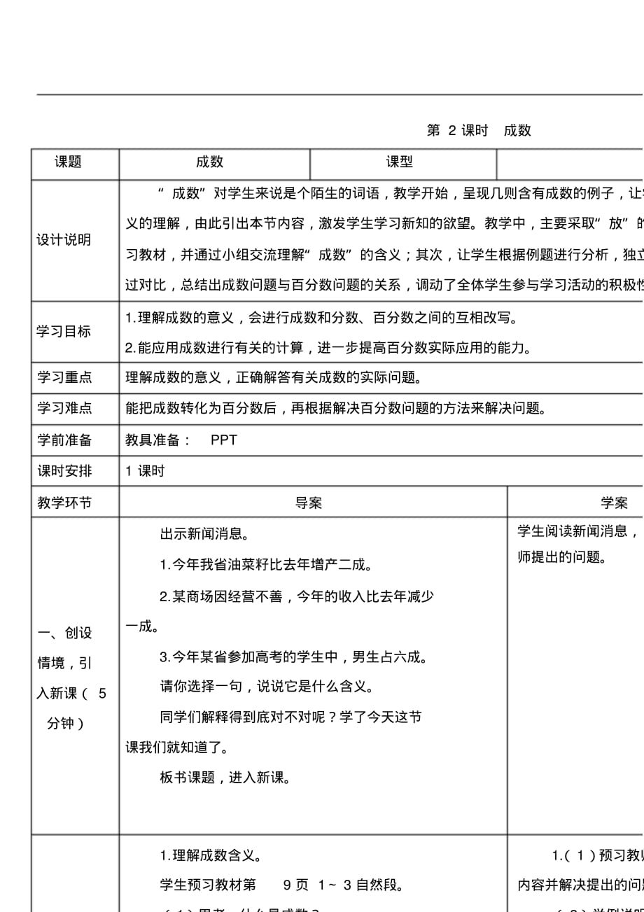 六年级数学-第2课时-成数导学案_第1页