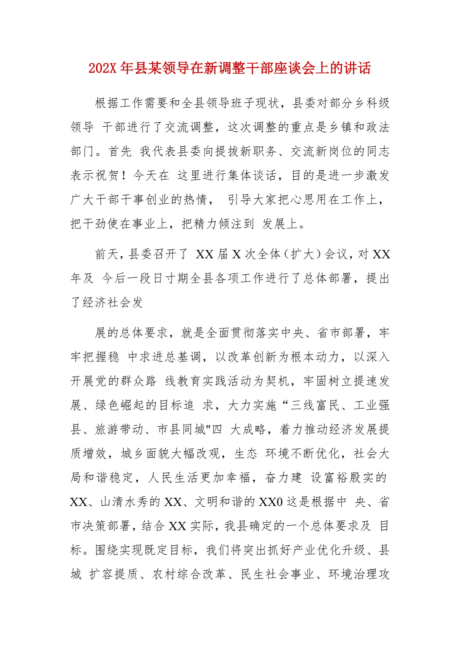 202X年县某领导在新调整干部座谈会上的讲话_第1页