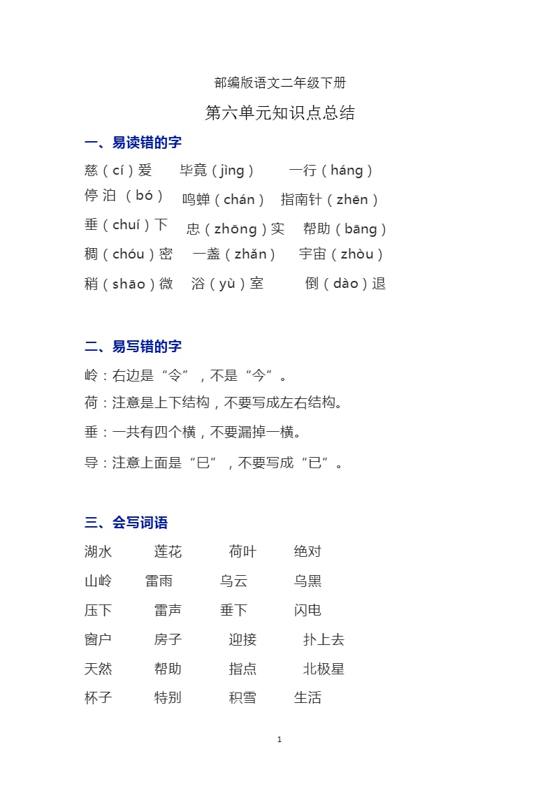 部编版语文二年级下册第六单元知识点总结（2020年10月整理）.pptx_第1页