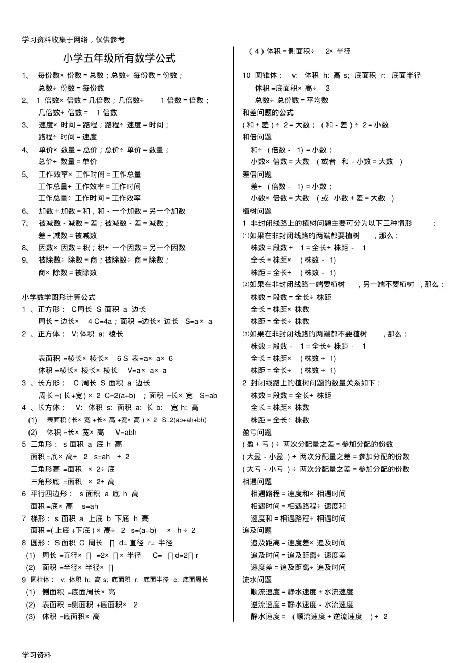 1279编号小学五年级所有数学公式_第1页