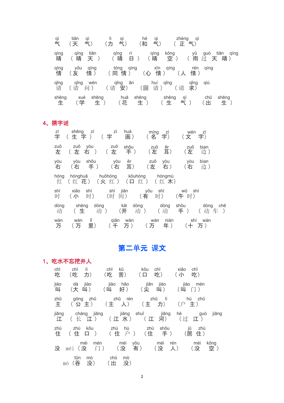 部编版一年级下册生字词、组词(拼音版)（2020年10月整理）.pptx_第2页