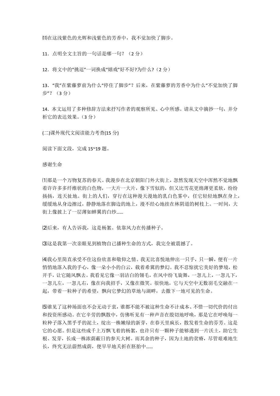 2012-2013学年深圳版七年级语文上册第一单元测试试卷及答案-初一语文试卷_第5页