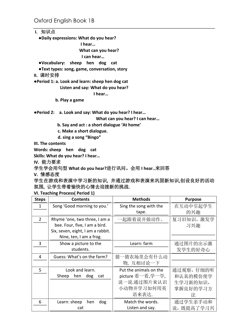上海牛津版小学英语一年级下(1B)教案_第4页
