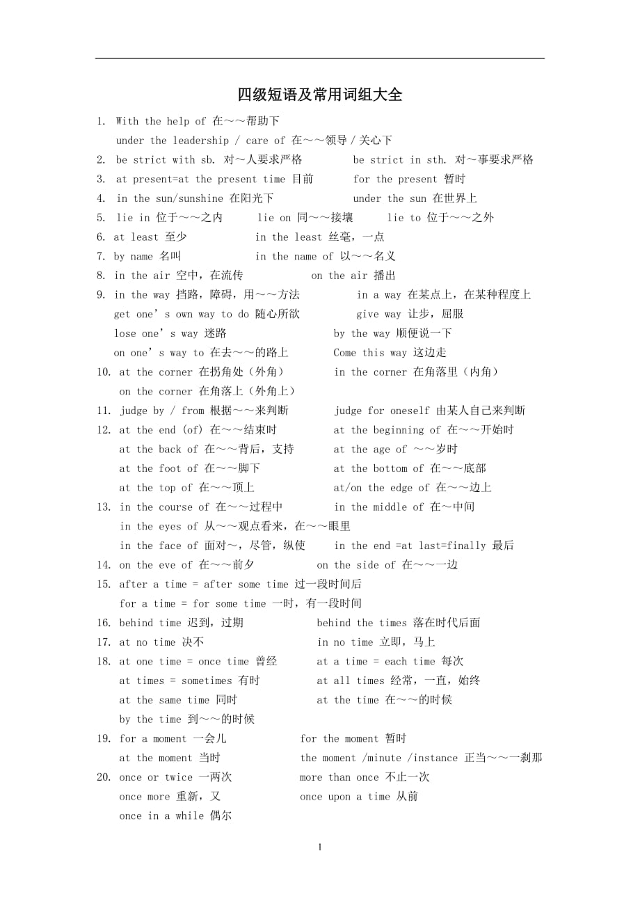 2020年整理大学英语四级短语及常用词组大全.doc_第1页