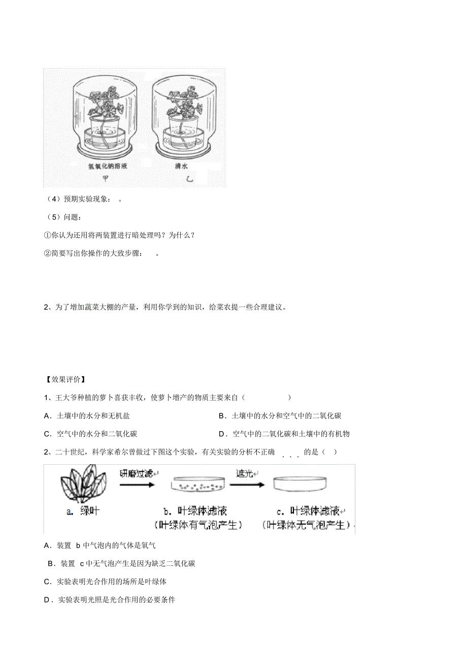 人教版七年级生物上册同步学案3.5.1光合作用吸收二氧化碳释放氧气_第2页