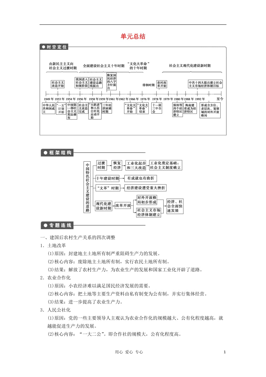 【导与练】2013年高考历史一轮复习 第9单元 中国特色社会主义建设的道路学案 新人教版必修2_第1页