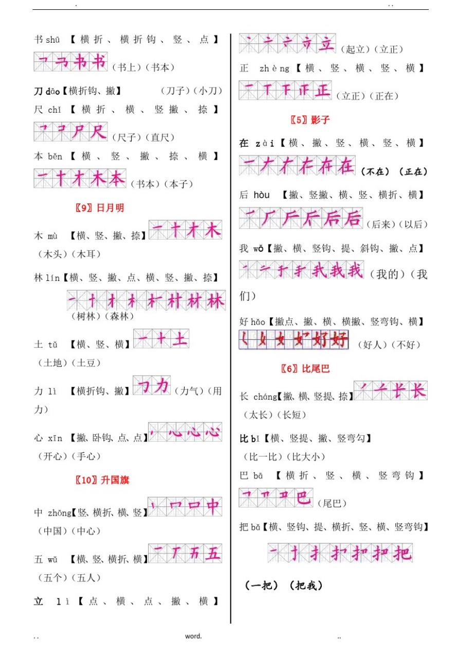 部编版语文一年级上册生字笔顺汇总_第3页