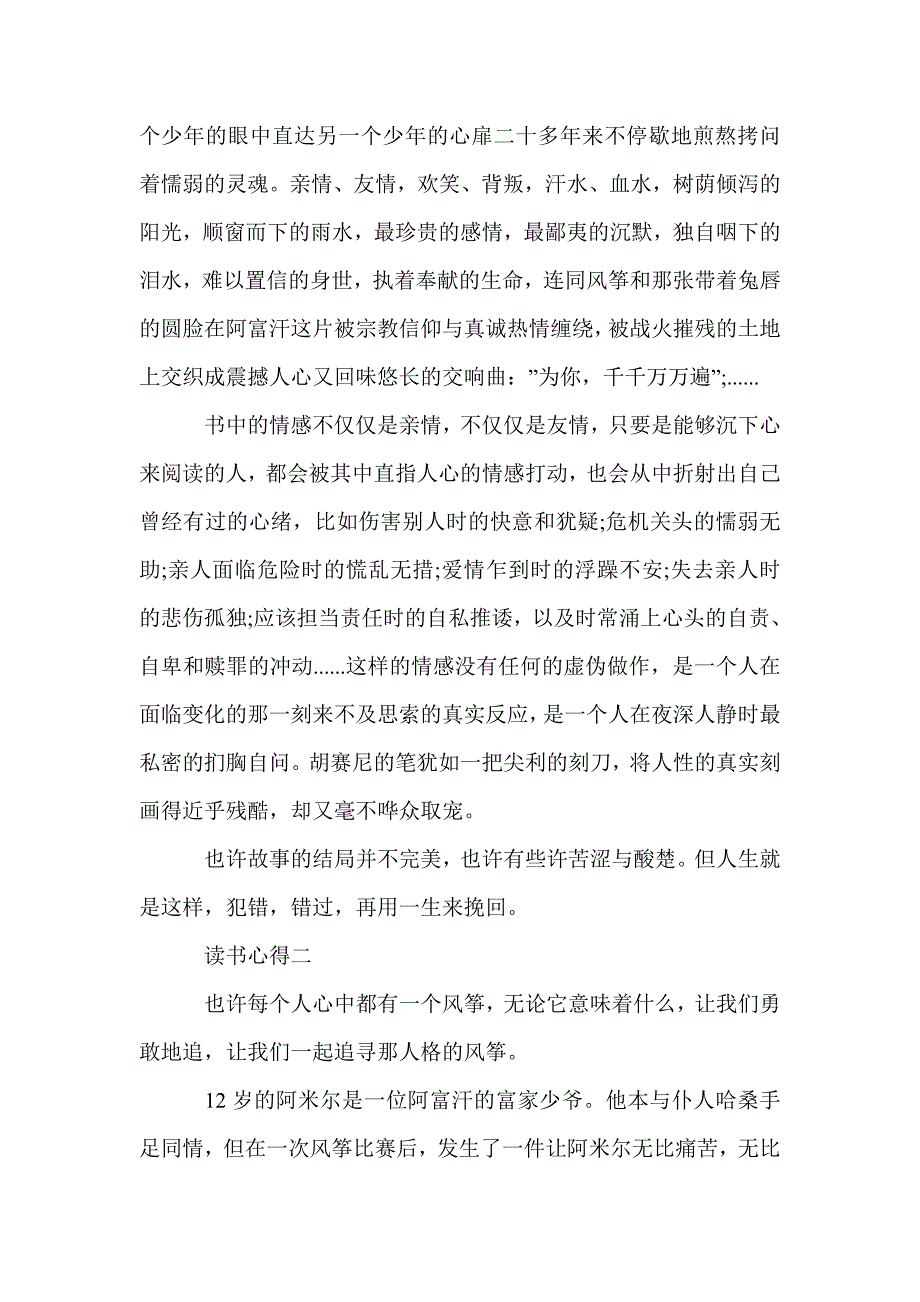 表达追风筝的人的读书心得有感_读书心得体会_第3页