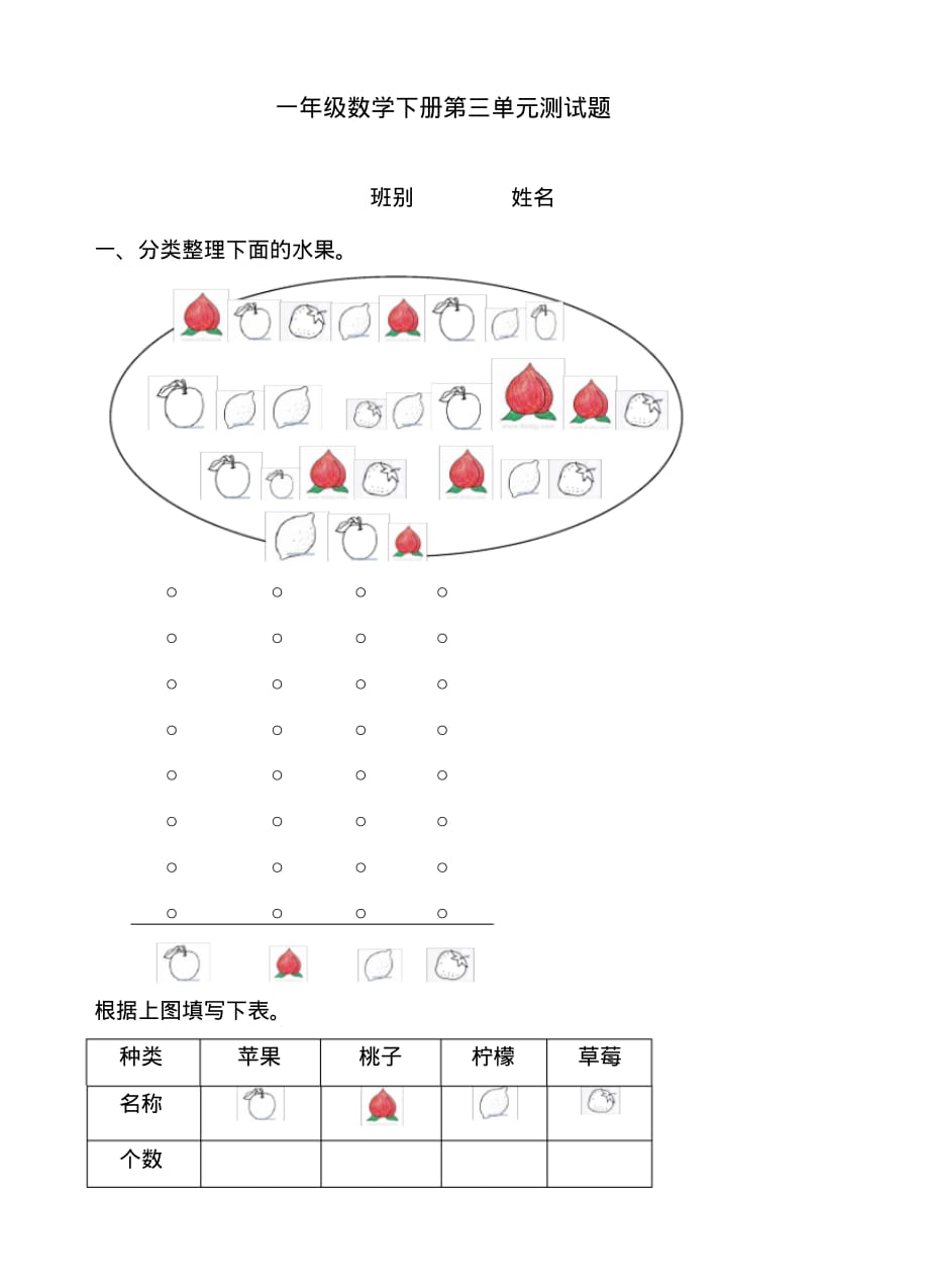 【精品】最新人教部编版一年级下册数学《分类与整理》测试卷_第1页