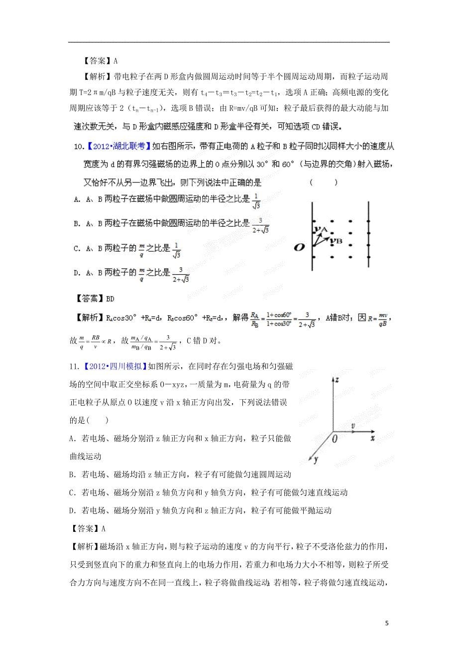 2012高考物理 考前冲刺Ⅲ专题09 磁场_第5页