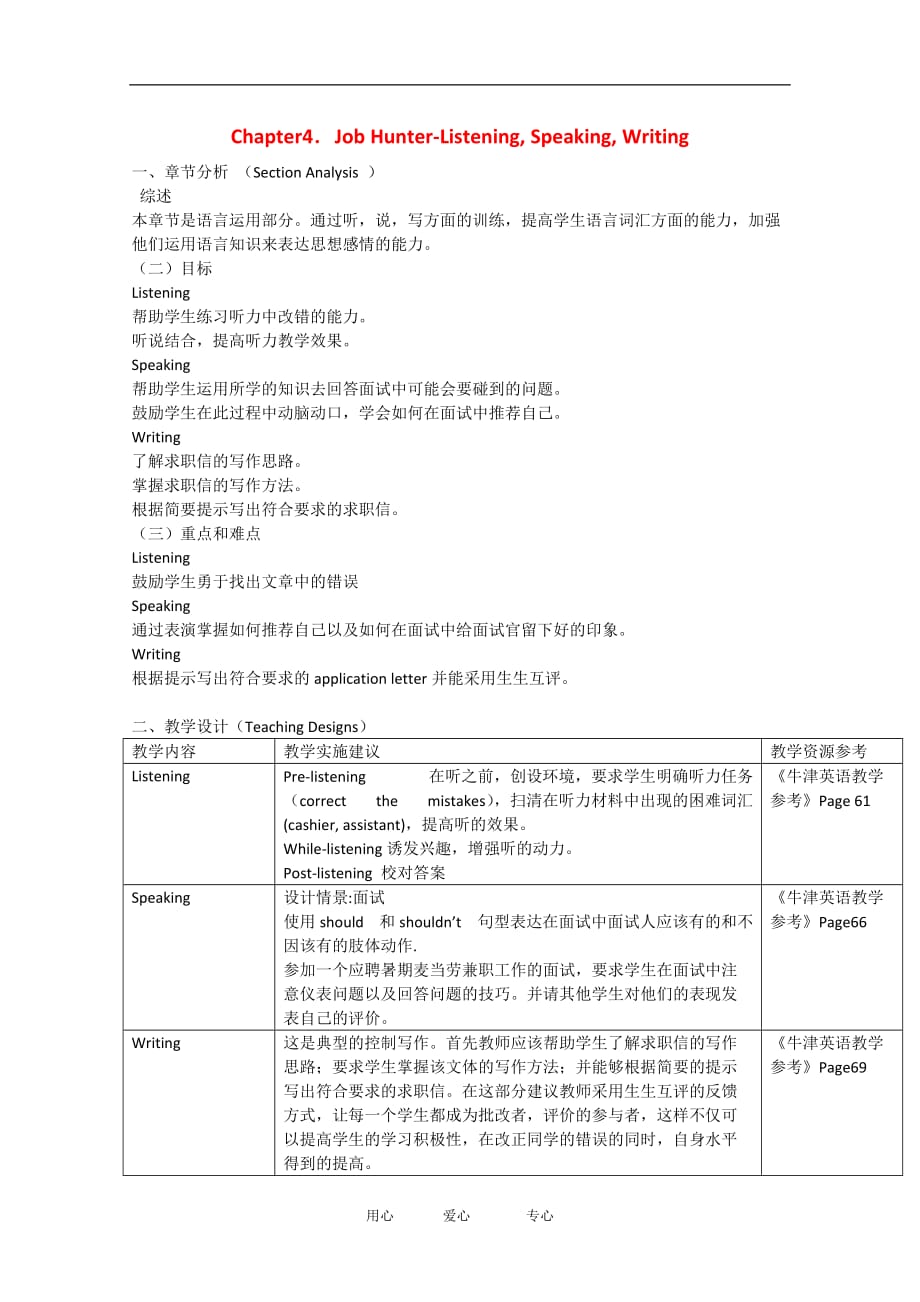 高中英语：Unit4 Job hunter-listeningspeaking&ampamp;writing教案（牛津上海版S1B）_第1页