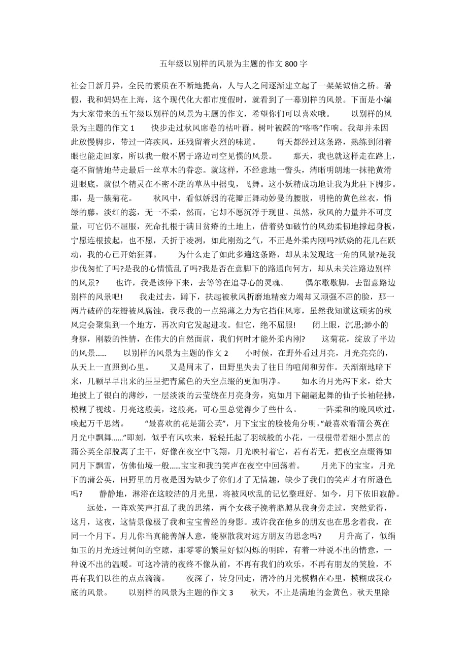 五年级以别样的风景为主题的作文800字_第1页