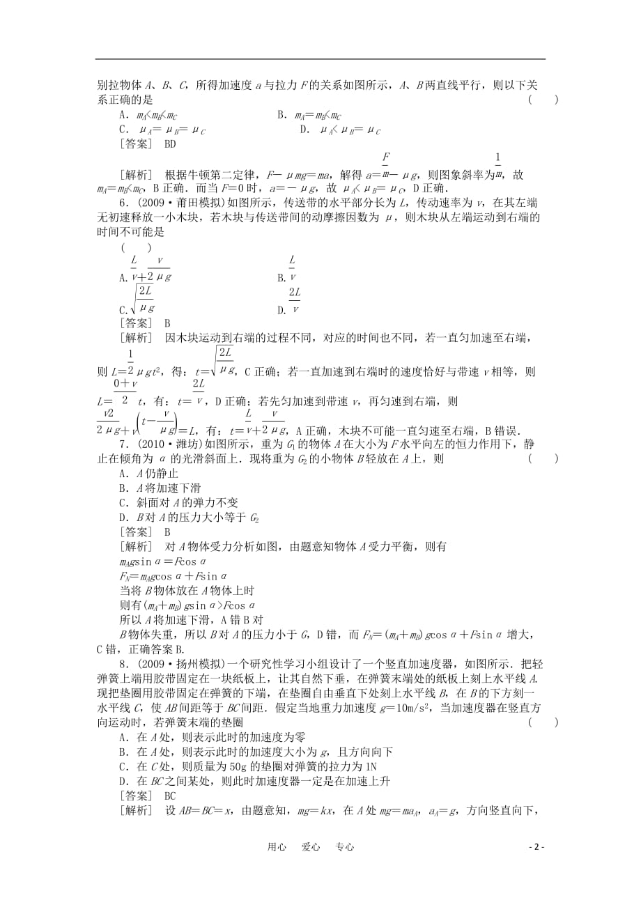 【精品】2011届高考物理第一轮总复习满分练兵场 第3章第2讲_第2页