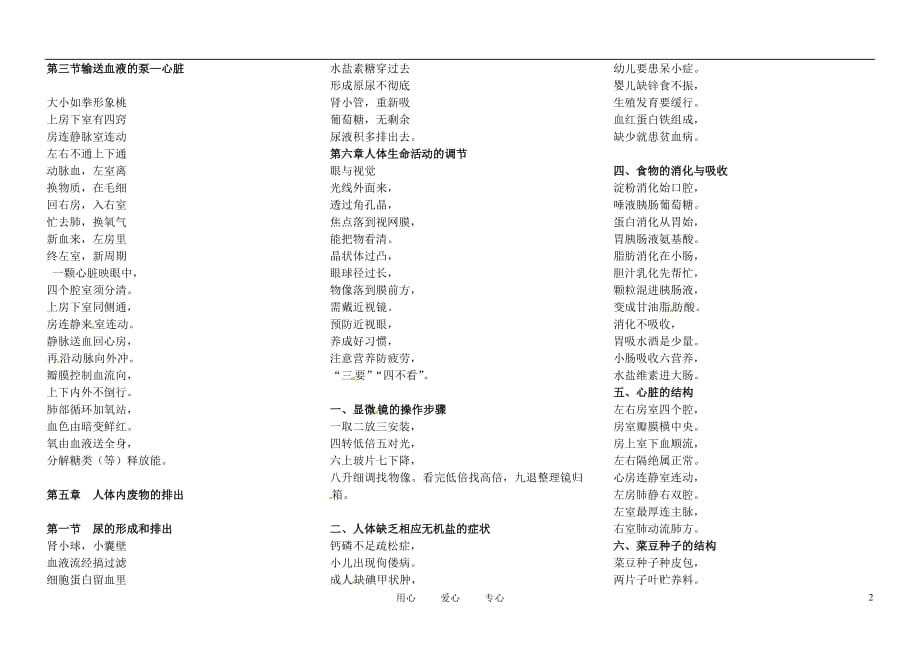 山东省肥城市湖屯镇初级中学八年级生物记忆口诀素材 人教新课标版_第2页