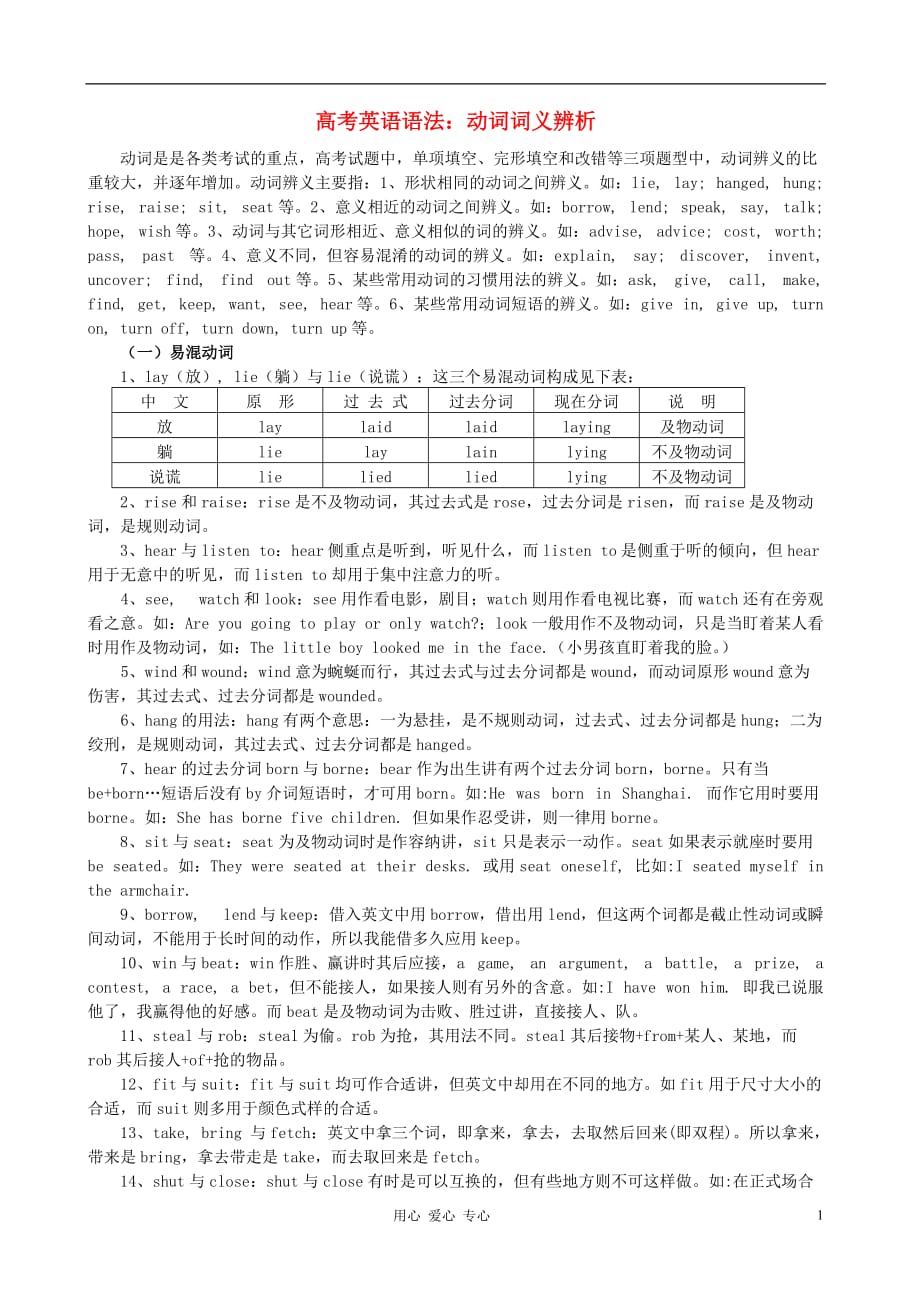 重庆市实验学校2012届高三英语语法练习 动词词义辨析_第1页