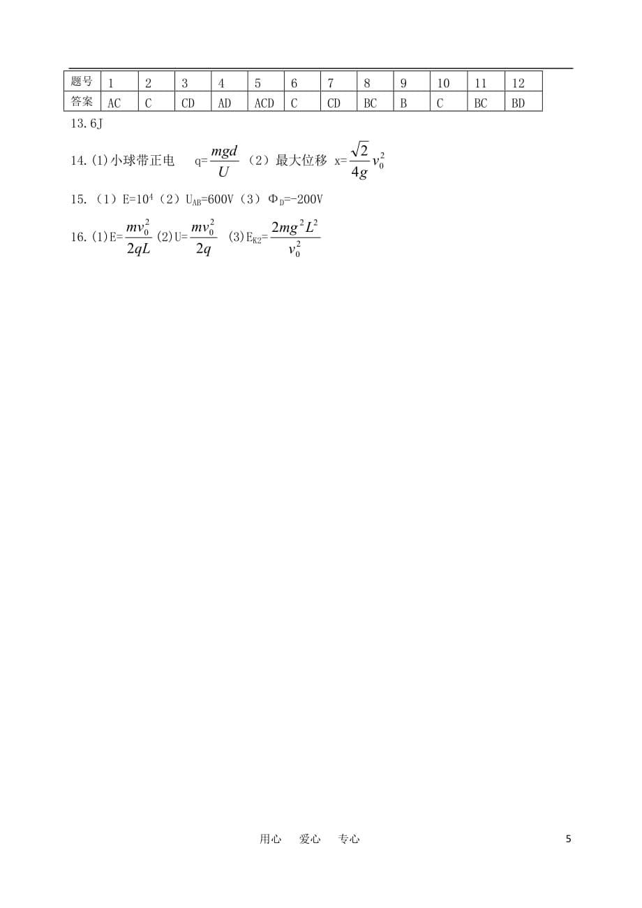 高中物理 电场综合习题（二） 新人教版选修3-1_第5页