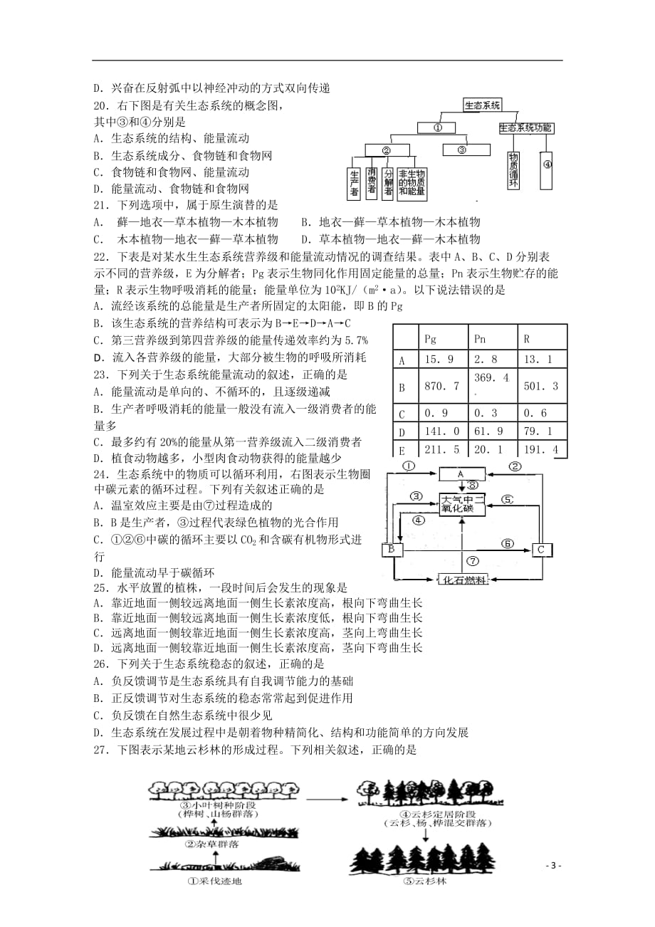 浙江省北仑中学2010-2011学年高二生物下学期期中考试_第3页