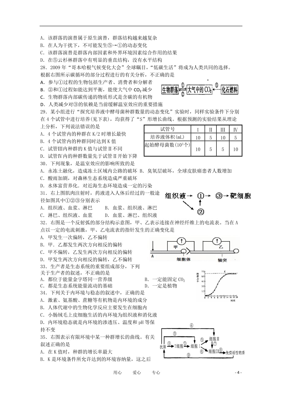 浙江省北仑中学2010-2011学年高二生物下学期期中考试_第4页