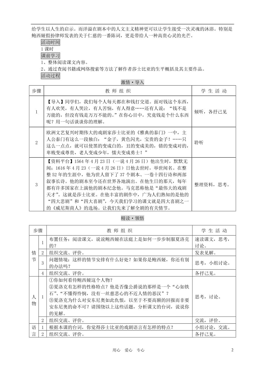 九年级语文下册《威尼斯商人》教案4 苏教版_第2页