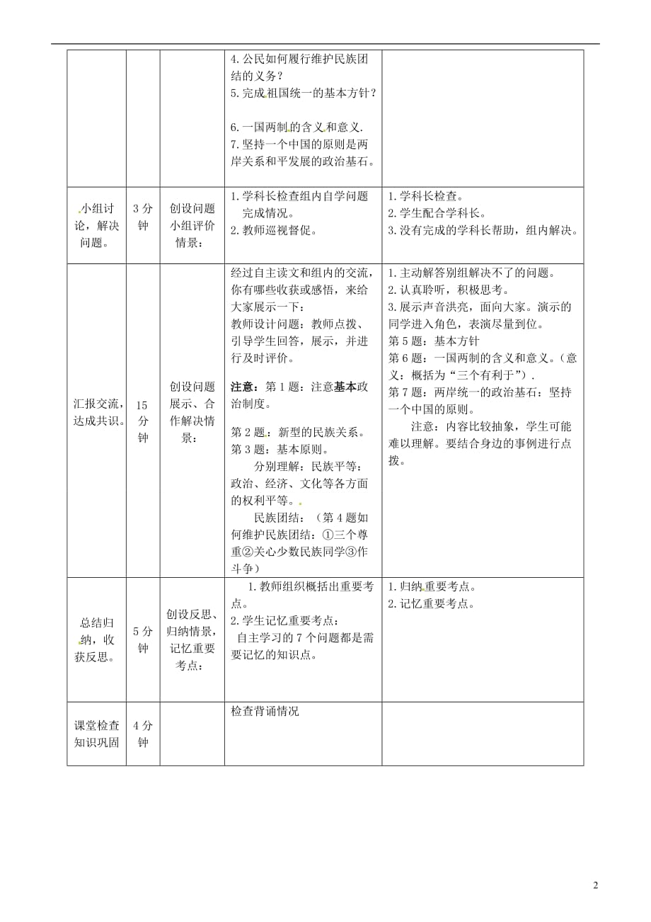 内蒙古鄂尔多斯市东胜区九年级政治全册 3.3《统一的多民族国家》教学案例 新人教版_第2页