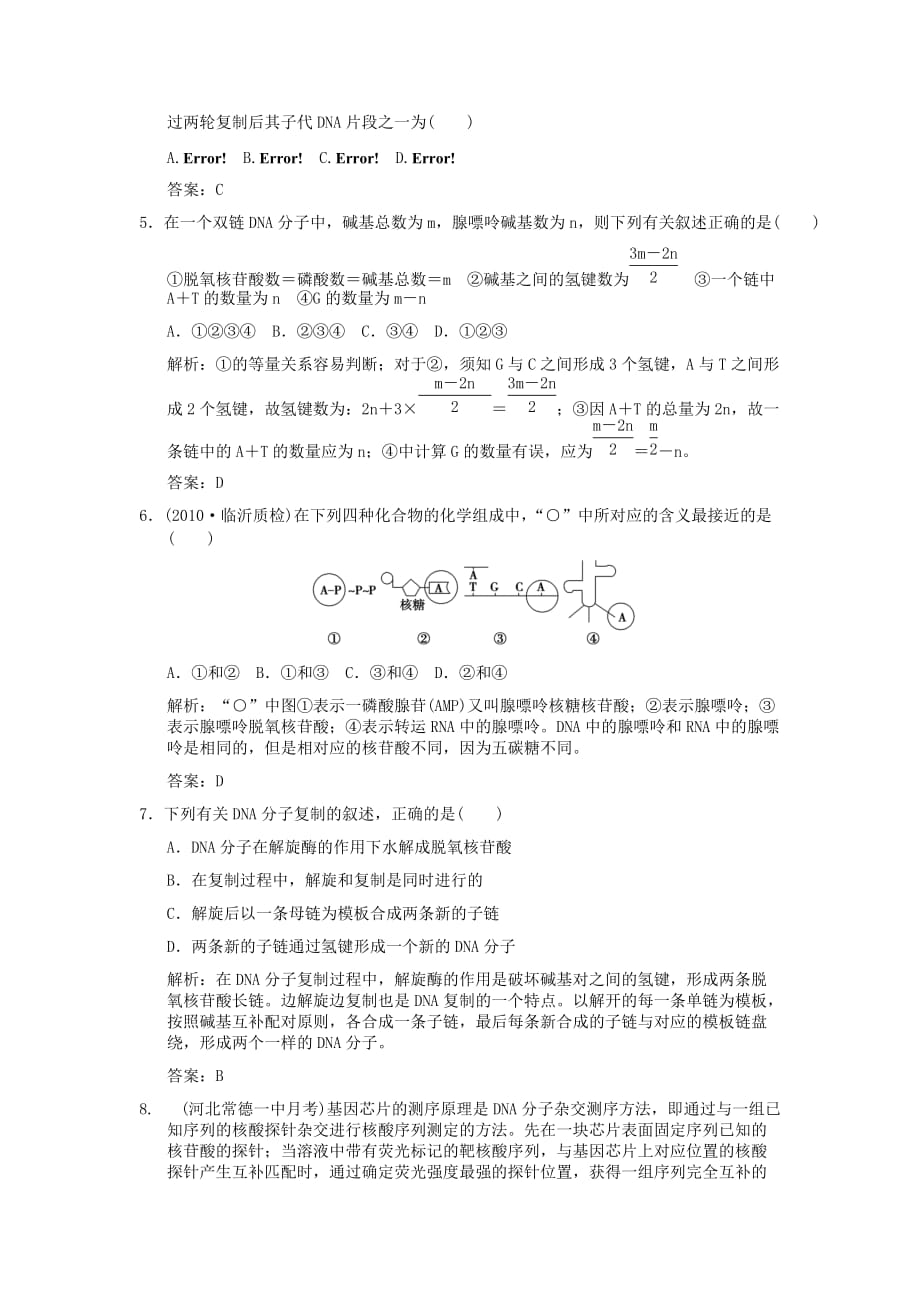 【创新设计】2011届高考生物一轮复习 3-1-2、3 DNA的分子结构和复制作业手册 中图版必修2_第2页