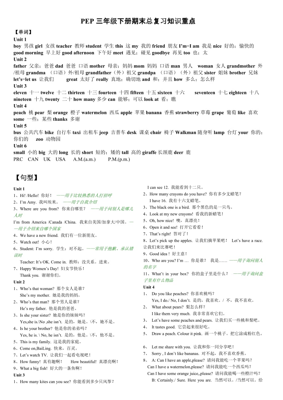 小学英语三年级下册知识重点归纳[精推]_第1页