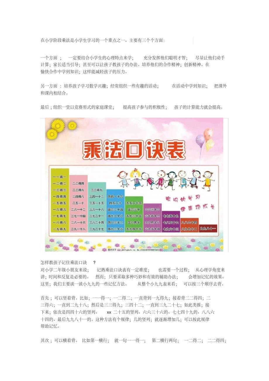 【小学数学】小学二年级数学乘法口诀背诵附练习_第1页