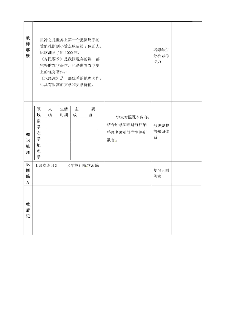 山东省滨州市邹平实验中学七年级历史上册《第23课 领先世界的科学技术》教案 北师大版_第4页