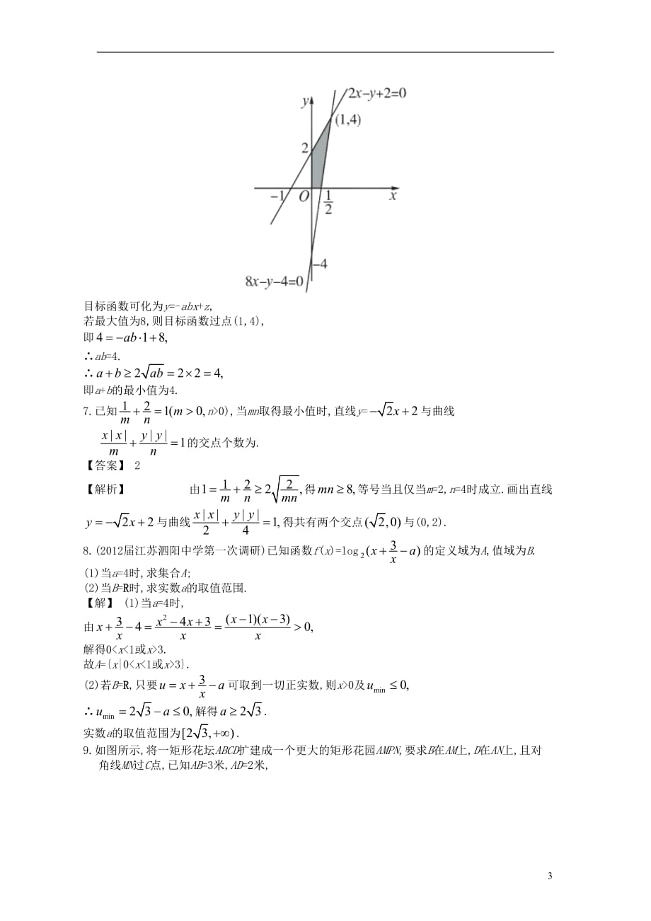 【赢在高考】2013高考数学大一轮复习 2.4不等式的综合应用配套练习 苏教版_第3页